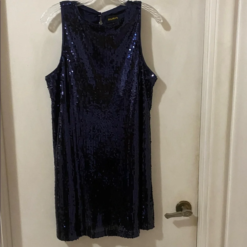 “Party Dress” Sequins Shimmering Midnight Blue Mini Dress by Sugarlips - Picture 5 of 11